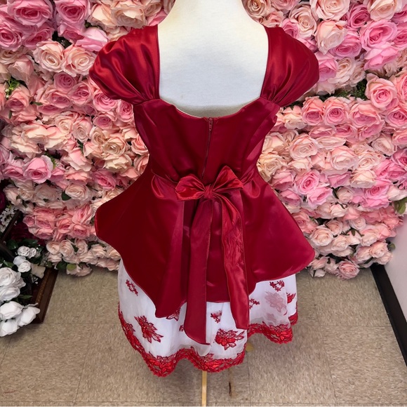 Little Girls Tea Length Red Dress - Picture 7 of 8